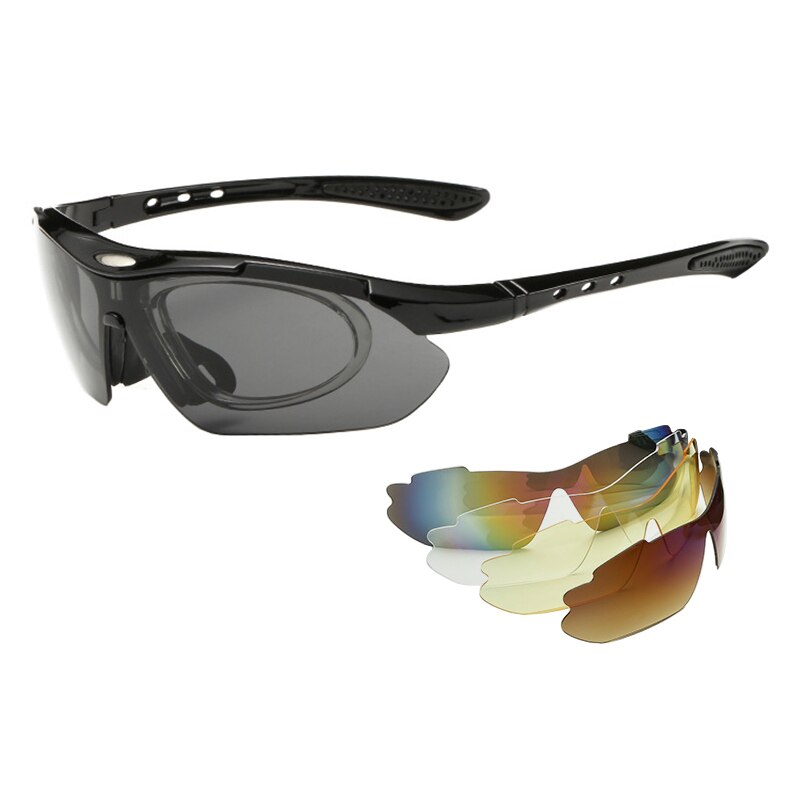 Gafas de pesca UV400 para exteriores, 5 lentes, utilidad, de pescador, a prueba de arena, senderismo, Camping, Unisex: Black