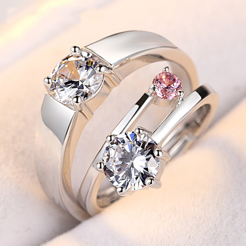 2 pièces/ensembles géométrique amour coeur Zircon anneaux appariés anneaux pour Couple promesse correspondant bague de mariage ensemble Senior concepteur bijoux: Marron