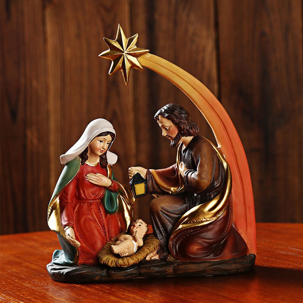 Handgeschilderde Verzamelaars Pasen Desktop Hars Ornamenten Home Decor Kerststal Familie Heilige Standbeelden Europese Stijl Mini Beeldje