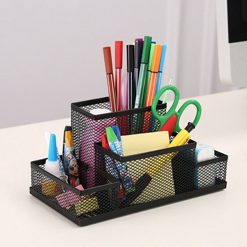 1PC Multifunctional Office Stationery Desk Organizer Mesh Collection Pen Holder Organizer Box For Birthday