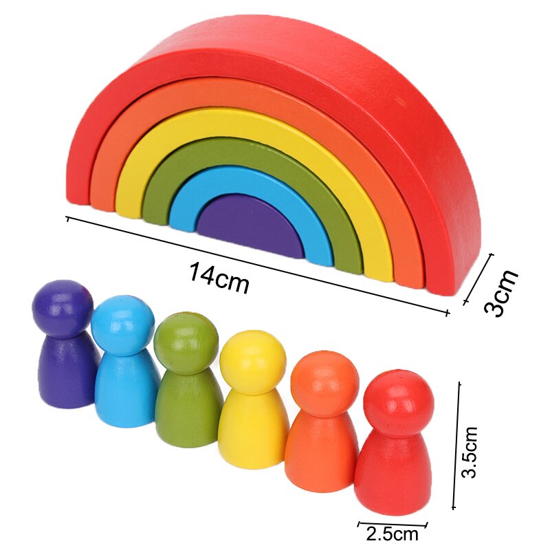 13 pièces/ensemble Montessori jouets en bois arc-en-ciel blocs amis Peg poupées corps bébé semblant jouer personnes FiguresRainbow empileur: 12pcs small set