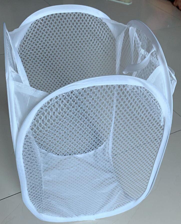 Multi Color Mesh Open Up Washing Laundry Hamper Foldable Net Laundry Basket Household Clothing Organizer Dirty Clothes Basket: White