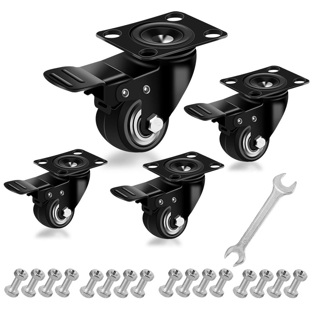 Office Chair Caster Wheels 2 inch Duty Plate Casters with Safety Brake No Noise Lockable 360 Degree Wheels Furniture Hardware