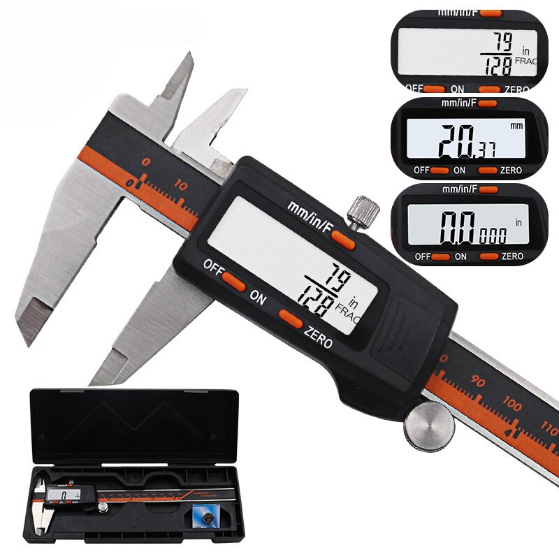 Stainless Steel Digital Display Caliper 150mm Fraction / MM / Inch High Precision Stainless Steel LCD Vernier Caliper: Caliper with box
