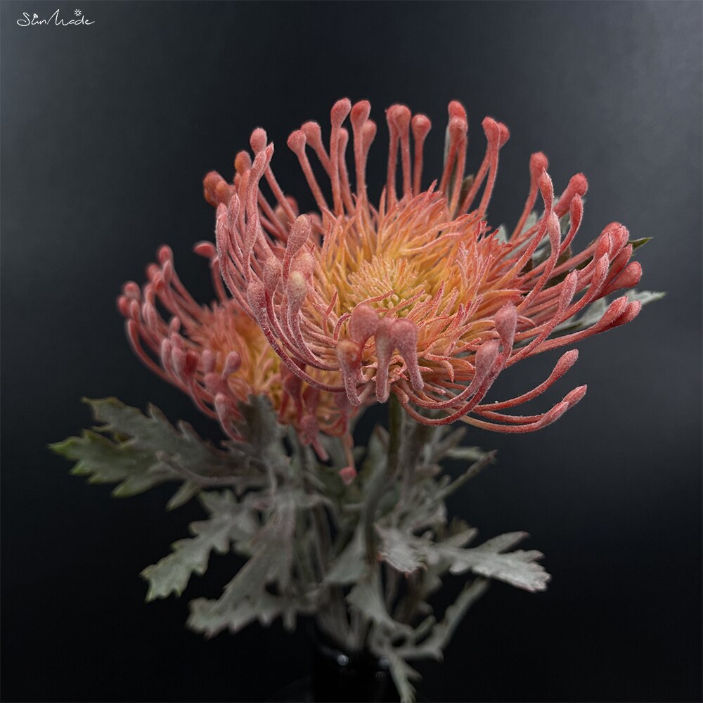 SunMade – Fleur Artificielle touffue de , coussin en plastique, branche courte, décoration pour salon, mariage: Orange