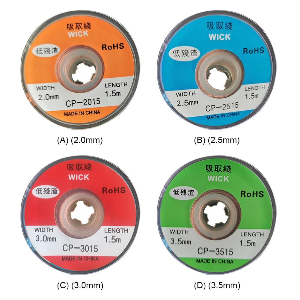 2mm 2,5mm 3mm 3,5mm ancho 1,5 M Longitud desoldador trenza soldadura mecha para removedor de alambre herramienta de reparación de BGA de flujo de cable de plomo