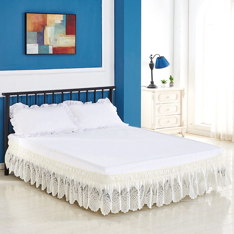 Sengeskjørt hvit blonder elastisk sengeskjørt sengeteppe laken hotell husholdning børstet quilt sengetøy: Stil 1- beige / 200 x 200cm