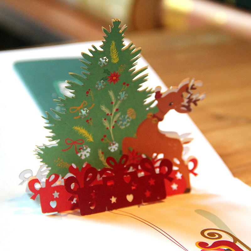Carte 3d vœux de noël avec enveloppe, motif sapin de noël, cartes de noël pliantes en papier, joyeux noël, cartes creuses