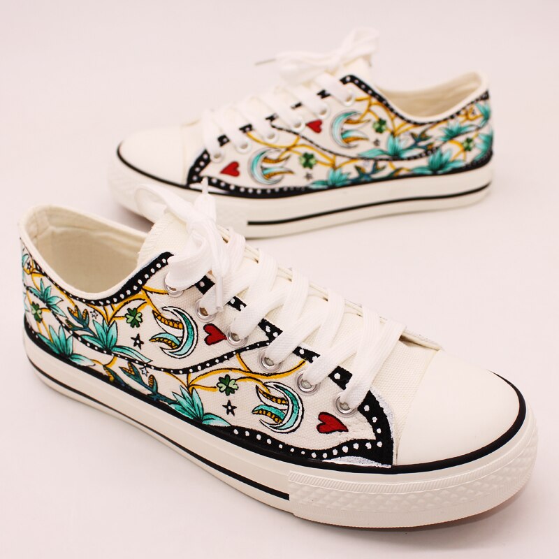 Casual canvas schoenen dames handbeschilderde sneakers canvas schoenen lage top platte zool vetersluiting herfstnieuws antislip maat 35-44