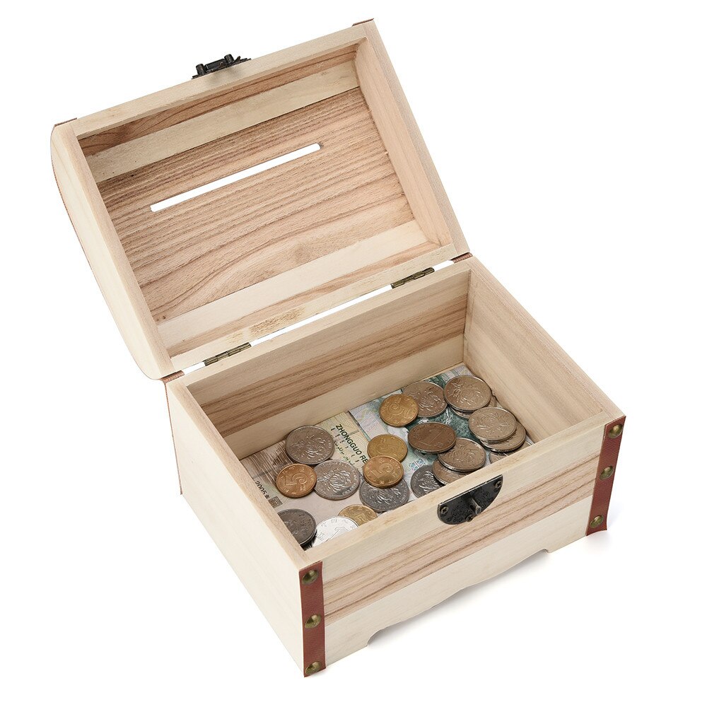 En bois Tirelire Coffre-Fort Coffre-Fort Économies Avec Serrure Bois Sculpture À La Main Durable De Pratique Délicat Commodité