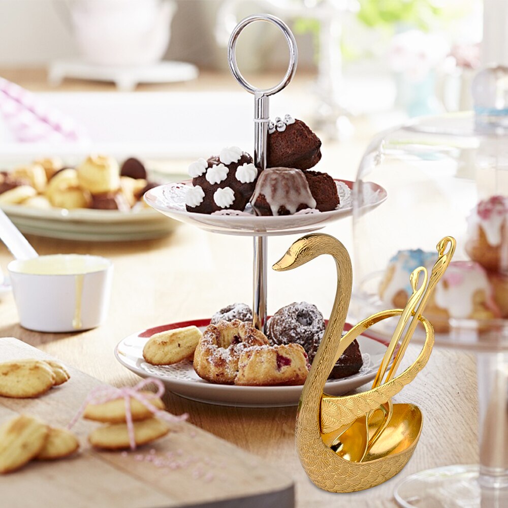 Swan Fruit Base Holder Forks Set Stainless Steel Flatware Bento Accessories Salad Dessert Fork Coffee Spoon Cake Fork Dinner Set