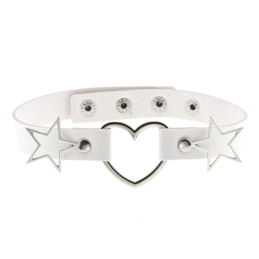 Goth Punk PU Leather Collar Choker Necklaces Women Harajuku Steampunk Rock Star Body Birthday Party Chocker Jewelry: White