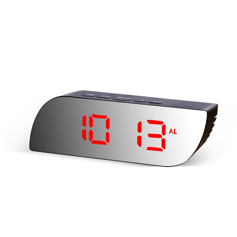 Digital Mirror Clock LED Night Lights Temperature Snooze Function Alarm Clocks USB Table Desk Clock Home Decor Battery Use: black-red