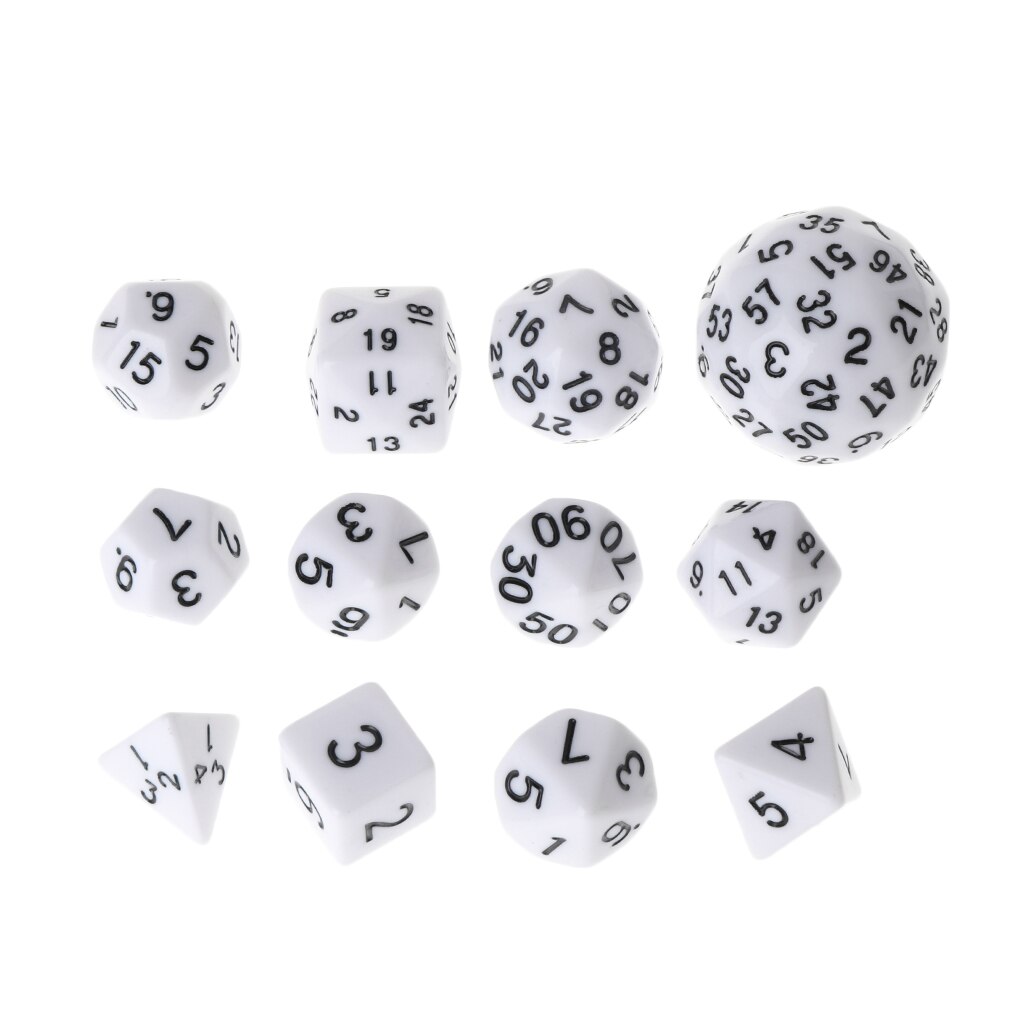 12pcs/Set Multi-sided Polyhedral Dice D4 D6 D8 D10 D12 D20 D24 D30 D60 Dungeons Multi-sided Dice: Beige