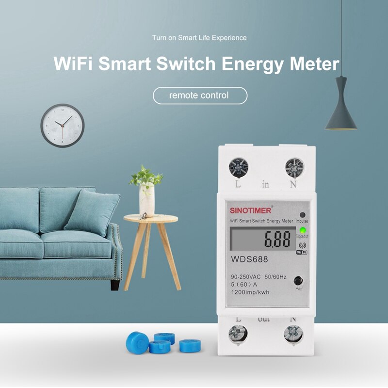 Digital Electric Consumption KWh Din Rail Smart Energy Meter WiFi Power Meter Watt Remote Switch Control Monitor 110V 220V AC