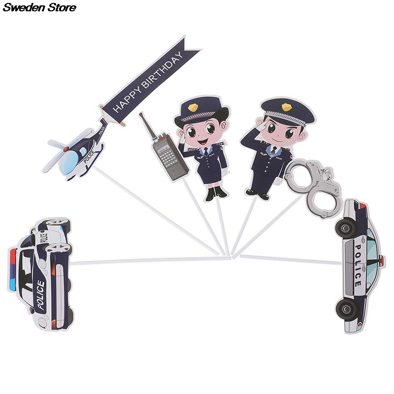 Garniture de gâteau de Police, 7 pièces, menottes d&#39;avion de policier pour homme et fille, décoration de fête d&#39;anniversaire pour enfants, garçon et fille