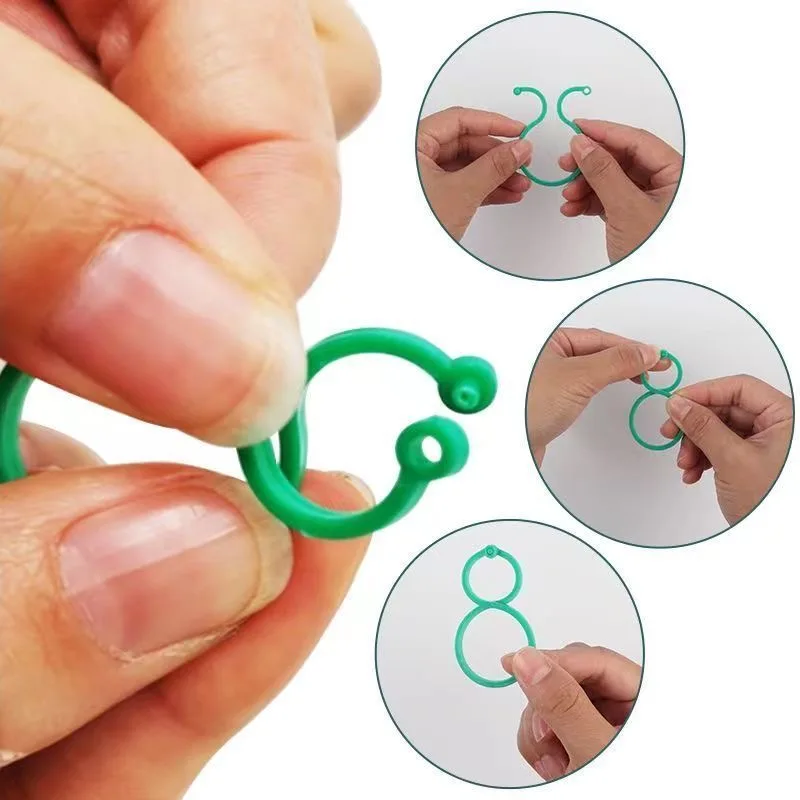 Clips para plantas de jardín para cultivo de verduras, soporte vertical para plantas, anillo incluido de plástico verde, herramienta de soporte para jardín, soporte para vid, 50/100 Uds.
