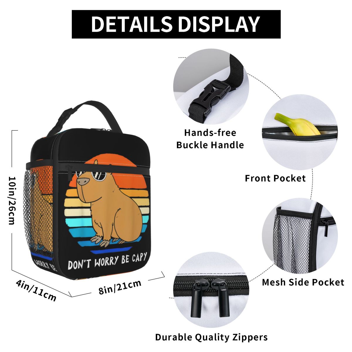 Don't Worry Be Capybara Insulated Lunch Bags Portable Reusable Cooler Bag Tote Lunch Box College Picnic Bento Pouch