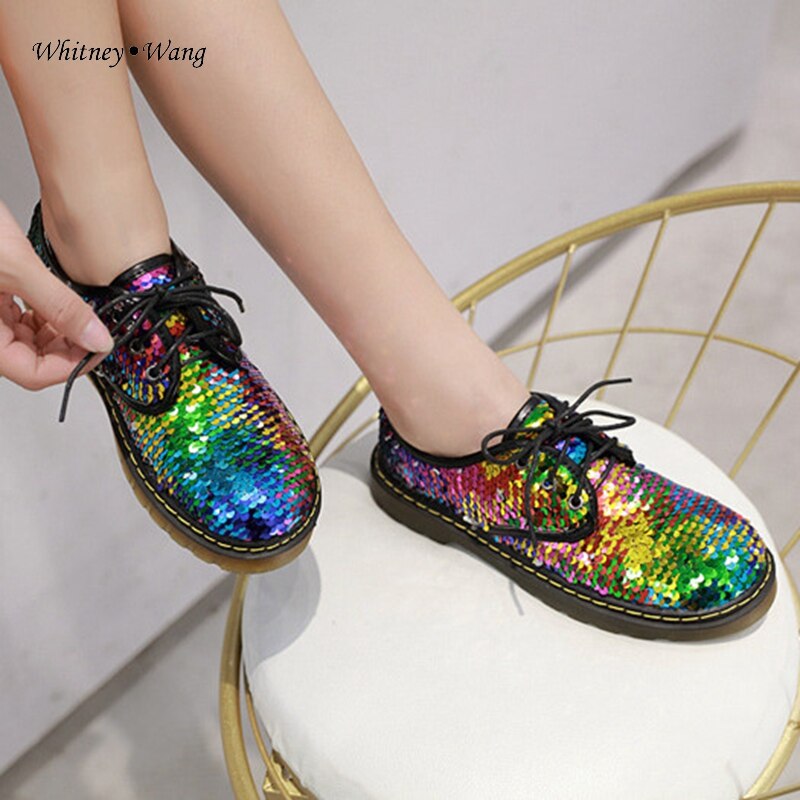 Whitney wang lente stijl bling bling pailletten flats dames stijlvolle oxfords schoenen: Goud / 35