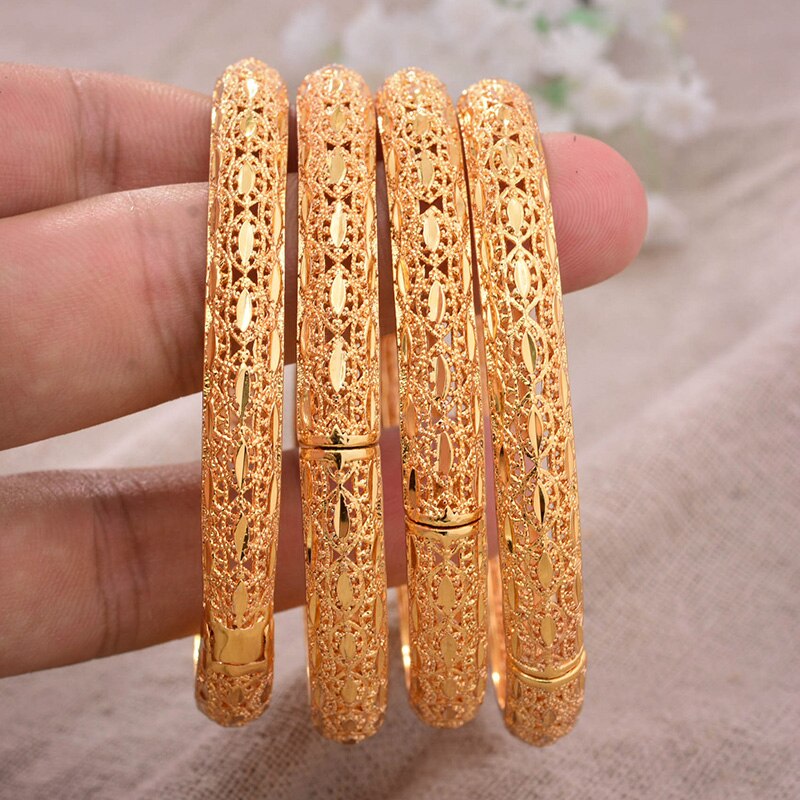 24K 4 Teile/los Dubai Indien Äthiopischen Gelb Solid Gold Gefüllt Schöne Armreifen Für Frauen mädchen partei schmuck Armreifen & armband