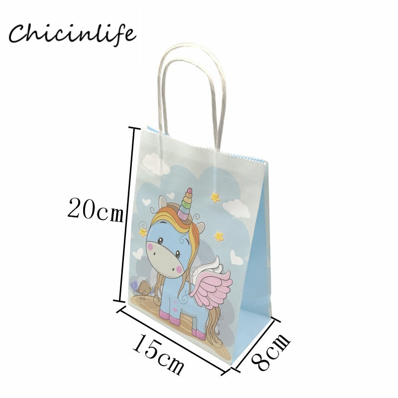 Chicinlife 5 stk enhjørningsposer med håndtag fødselsdagsæske baby shower fødselsdag emballage festartikler enhjørningspose