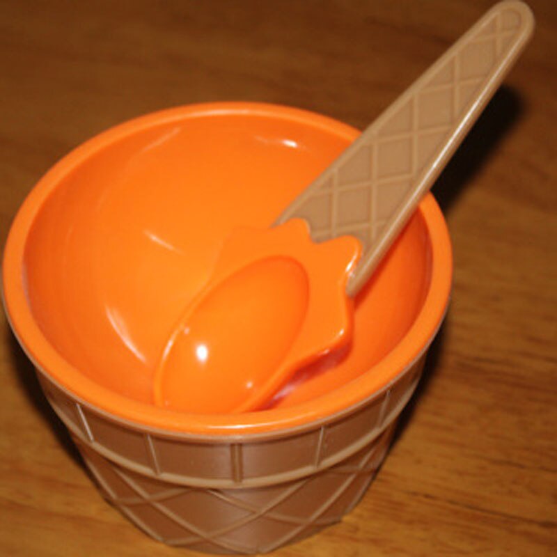 Baby Kids Ice Cream Cup Spoon Set Durable ICE Cream Cup KIds Couples Tubs Lovely Dessert Cup: Orange