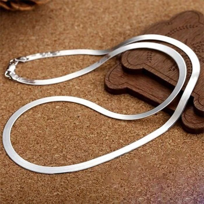 Collier en chaîne couleur argent 4MM pour femmes, Couple de luxe, bijoux fins, chaîne de lame, de mariage, ras du cou clavicule, 925