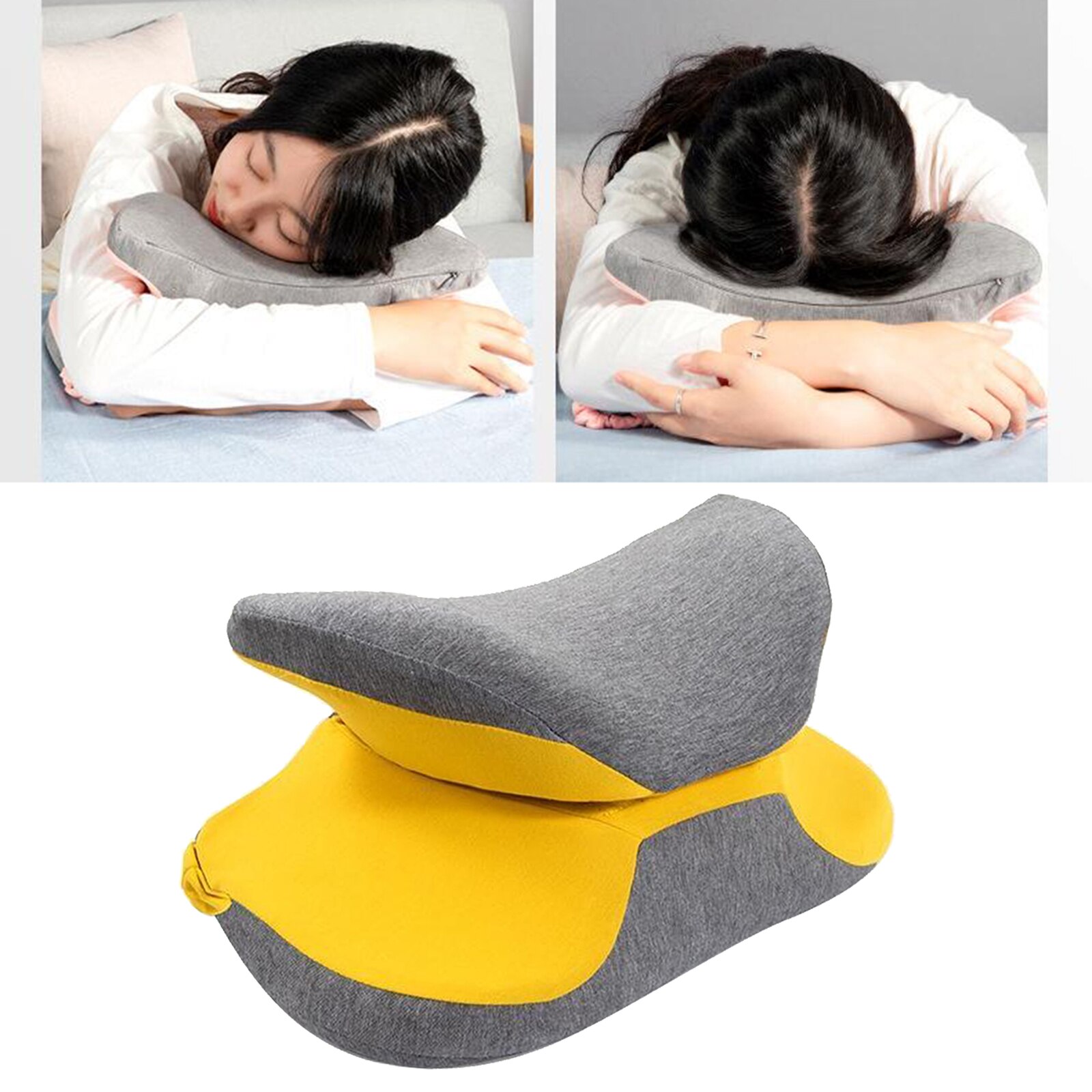 360 º hygge ergonomisk nakkepude rejsebil hjemmepude lurepude pude kontorbord sovepude: Gul