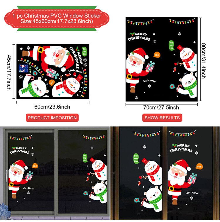 Pegatinas navideñas para pared, calcomanías para Festival de ventana, Papá Noel, muñeco de nieve, decoraciones navideñas para el hogar, adornos de Navidad y Año: Window Sticker 4