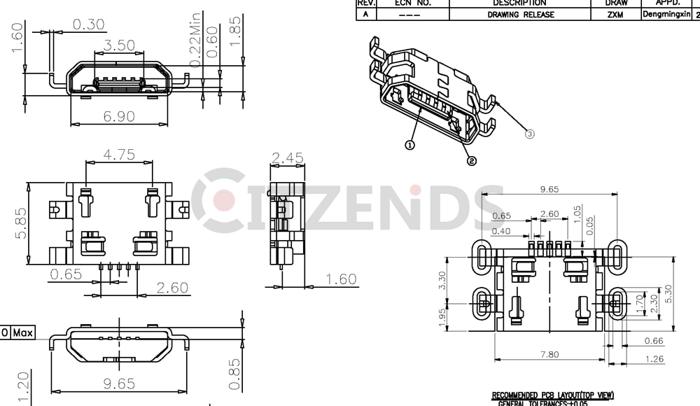 Conector Micro USB de 5 pines para teléfono móvil, Conector de 1,6mm, sin lado, boca plana, sin lado rizado, hembra, 50 Uds.