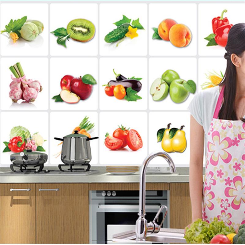 3D DIY Vinyl Oil-proof Kitchen Wall Stickers Vegetable Fruit Poster Tile Mural Home Decoration Removable Wall Decals