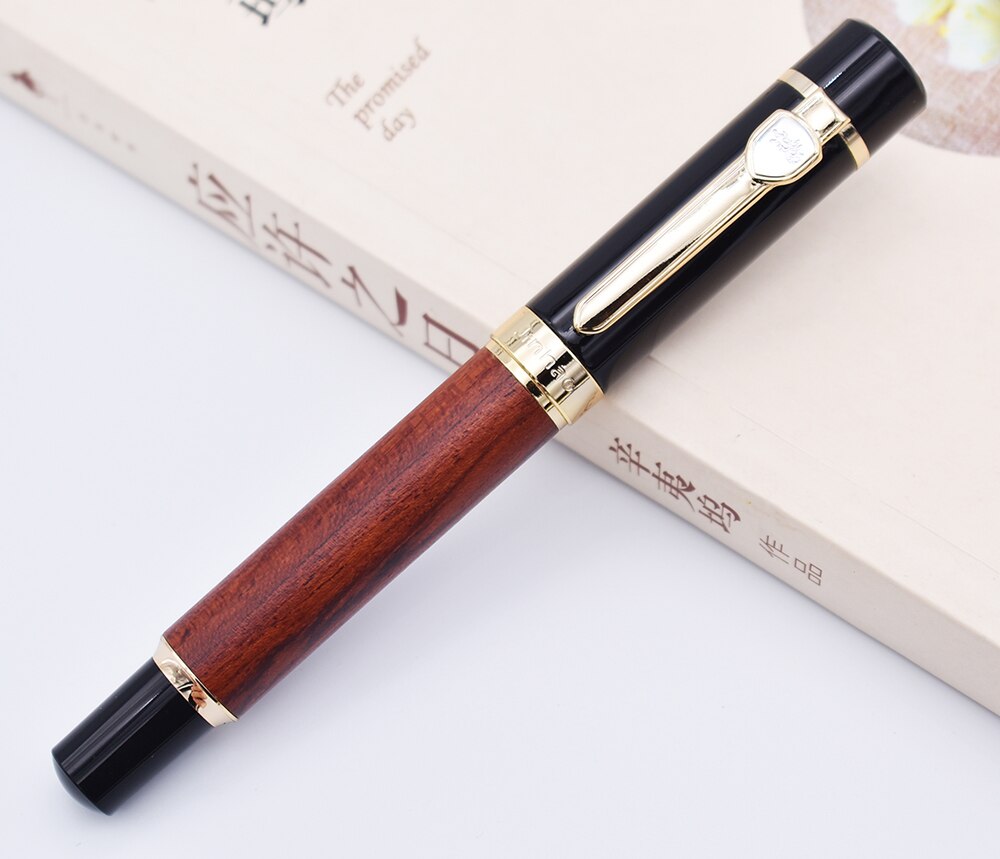Jinhao Calligraphy Fountain Pen Bent Nib Natural Redwood Barrel, Fude Nib Big Size Writing Pen for Office School Home