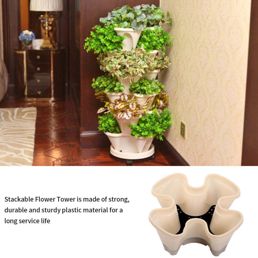 Stackable Flower Tower Multi-Layer Vertical Plant Planter Four Petal Plastic With Tray For Strawberry Vegetable Garden Balcony