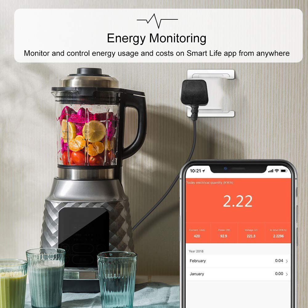 Tuya Smart 16A UK Smart Socket With Energy Monitoring WiFi Plug Compatible With Alexa Echo Google Nest APP Wireless Control