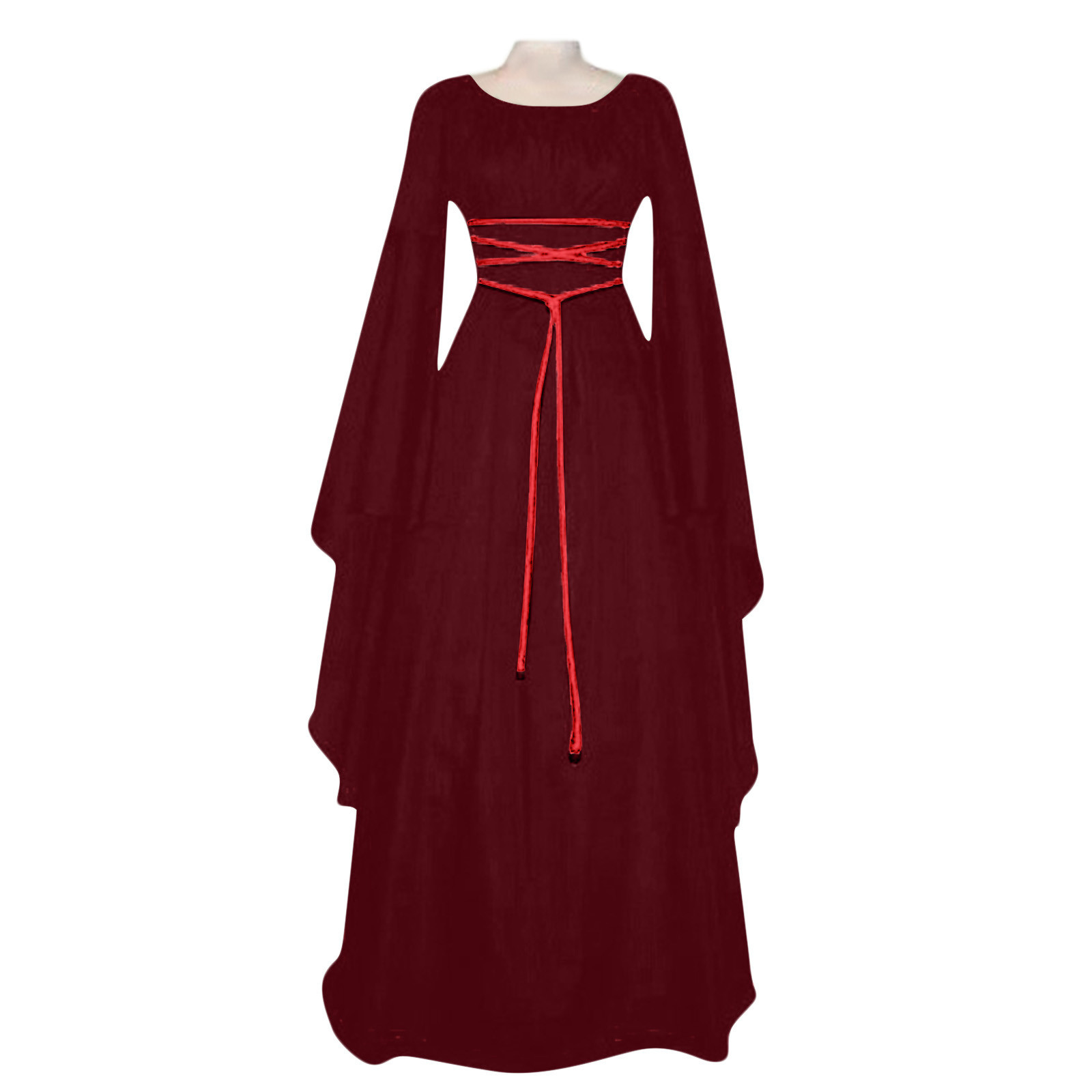 Vrouwen Middelbare Leeftijd Vintage Kostuums Sexy Lange Mouw Veters Middeleeuwse Gotische Vloer Lengte Jurken Cosplay Retro Lange Maxi Jurk: L / Bordeaux