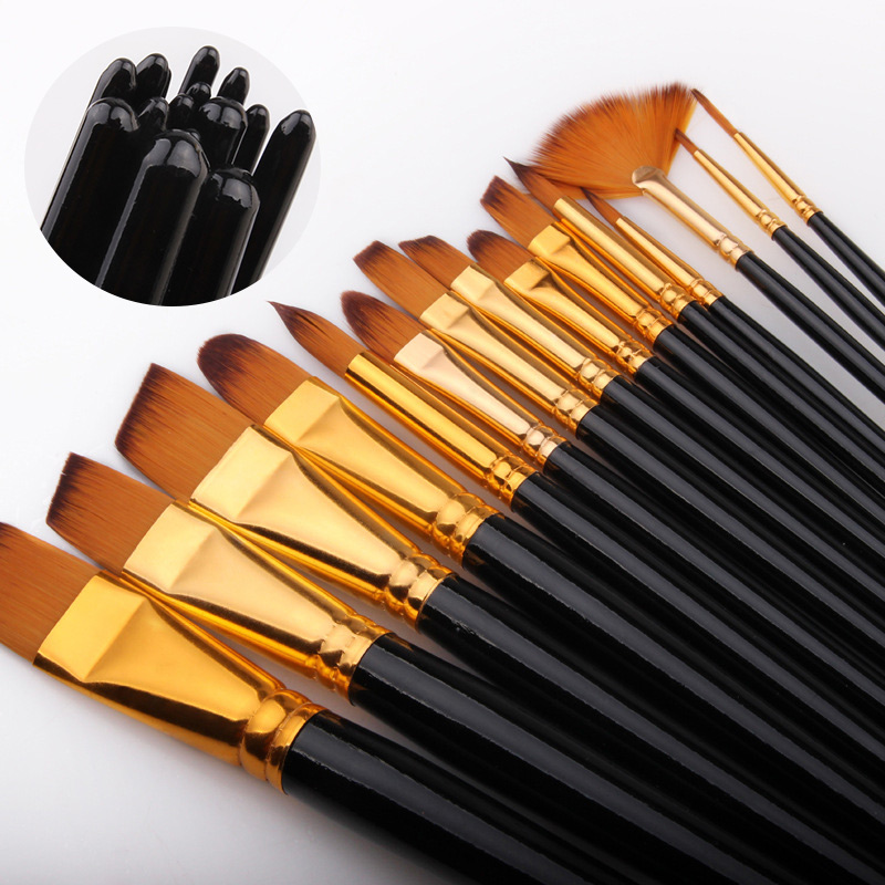 17 Pcs Set Artist Paint Brush With Carrying Case Knife Case Sponge Painting Black for Watercolor Paintbrush Oil Acrylic Drawing