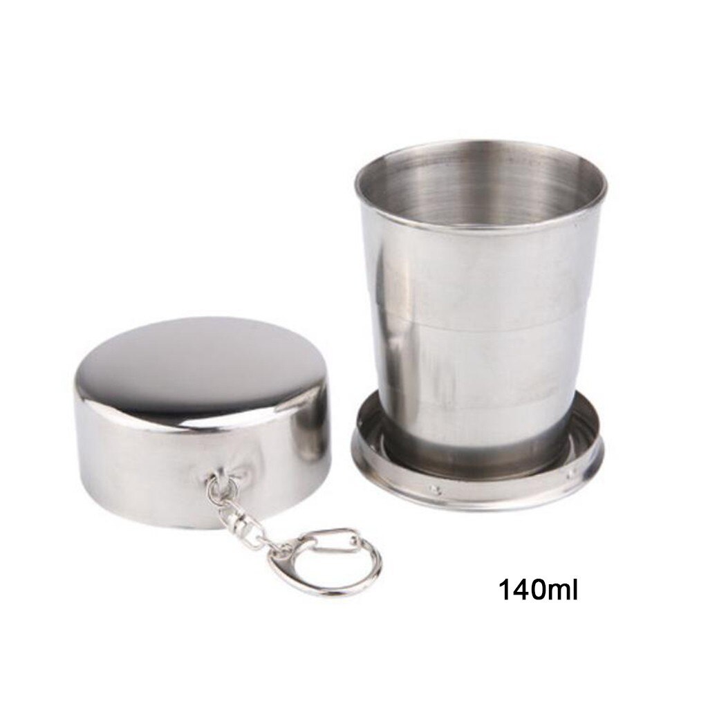 Huishoudelijke 60ml 150ml 250ml Roestvrij Staal Camping Vouwen Cup Draagbare Outdoor Reizen Demontabel Inklapbare Cup Met Sleutelhanger