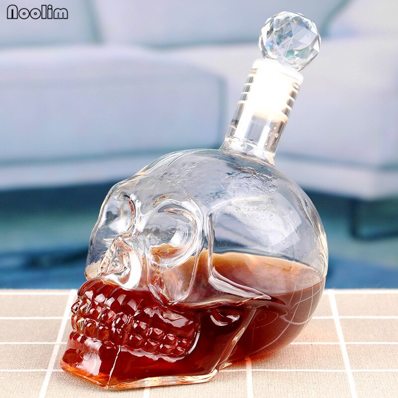 NOOLIM 1PC 2 Sizes Crystal Head Vodka Bottle Skull Head Bottles Gothic Wine Vodka Decanter Bar Wine Glass Bottle: 1000ml