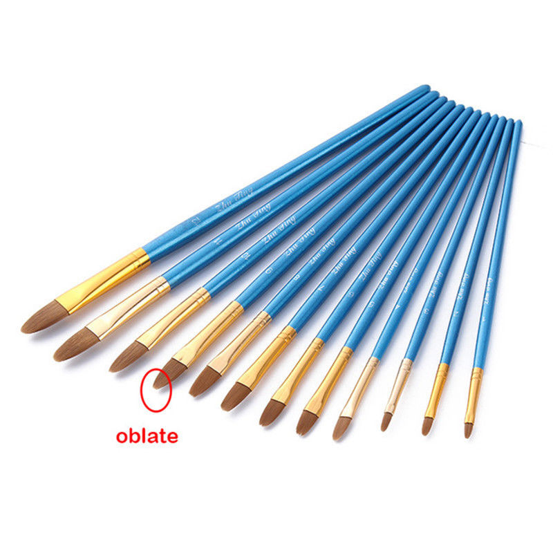 12pcs/set Artist Paint Brushes Set Acrylic Oil Watercolour Painting Craft Art Model Paint By Number Pen Brushes: Blue oblate