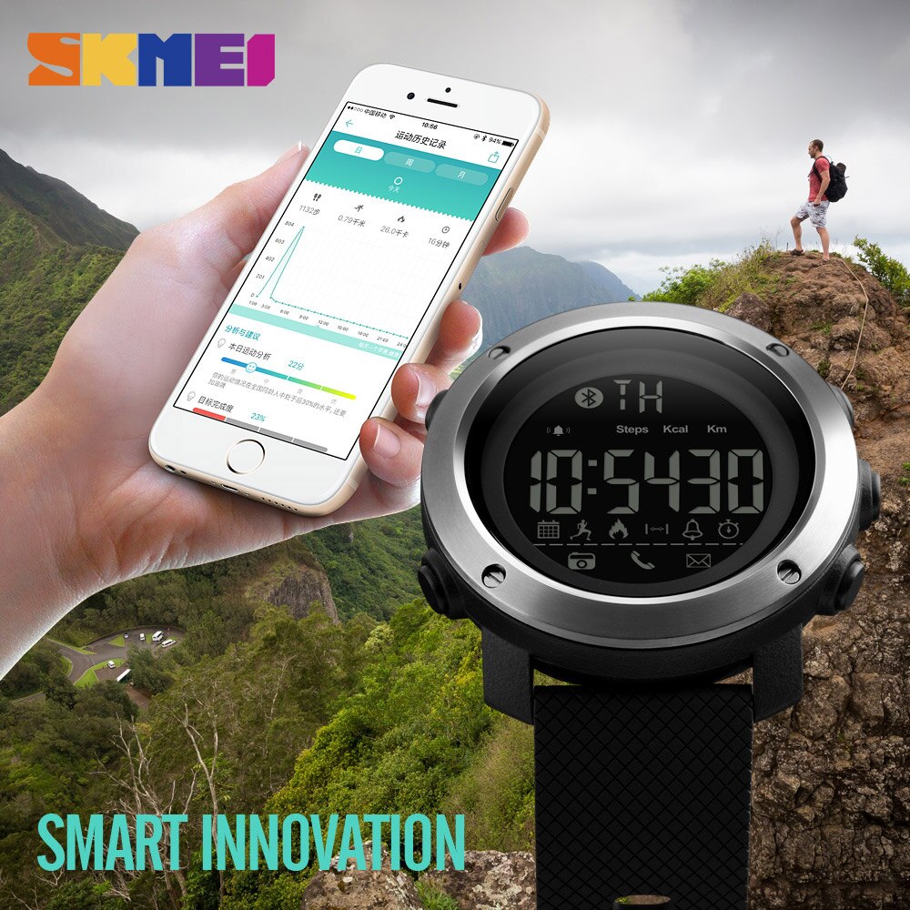Skmei herenhorloges sport calorie-oproep herinnering bluetooth afstandsbediening camera waterdichte polsband sport polshorloge zegarki