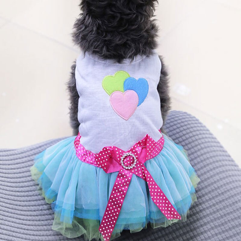 Cute Puppy's Cotton Princess Dress Comfortable Lovely Dog Pets Dress Print Dog Cat Skirt Pink Blue Lace Dress Pet Clothes XS-2XL