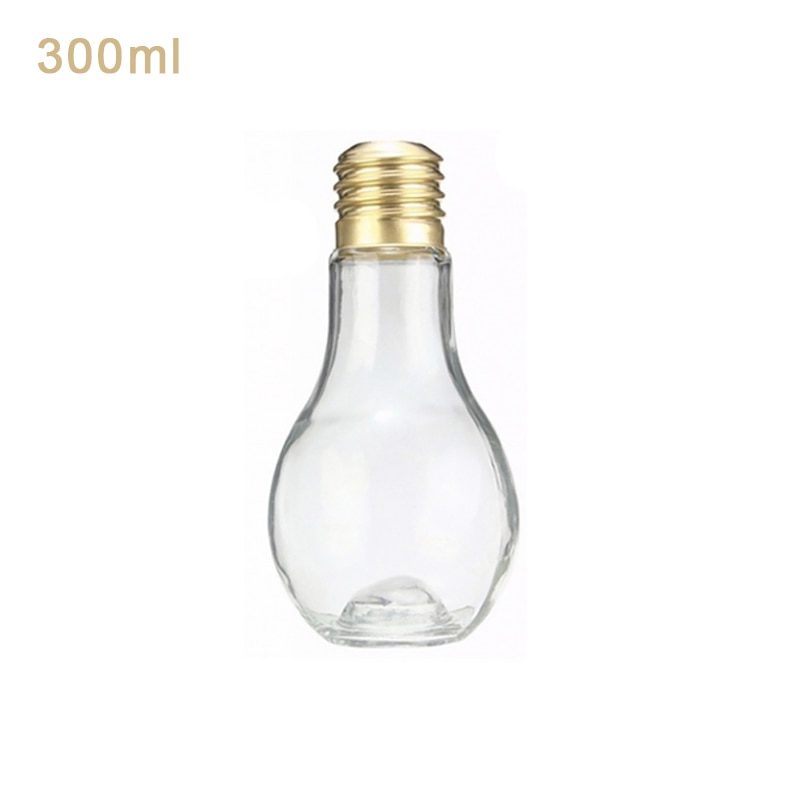 Glass Bulb Bottle With Lids For Milk Storage Leak-Proof Water Jars Clear 400Ml Juice Package