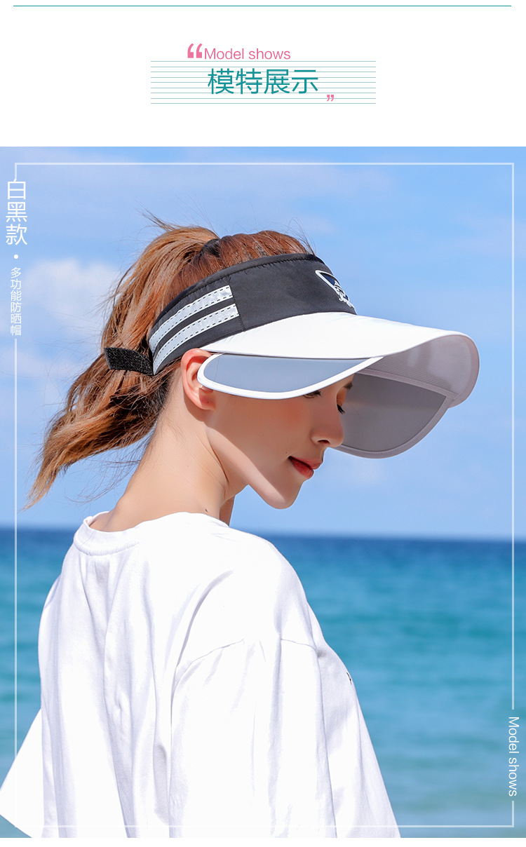 Sport kvindelige sommer udendørs solhat strækbar tom top solskærmshatte uv hat stor randen solhat: 3