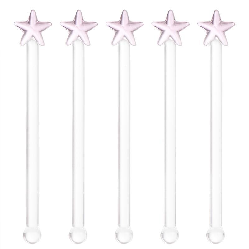 Varilla de agitación superior redonda, varilla de cristal brillante, en forma de Sakura, agitador de vino, agitador de bebidas para el hogar: 12cm 5pcs star
