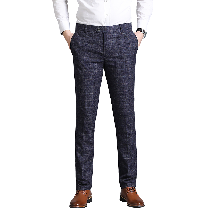 Business casual kostymbyxor för män randiga rutiga byxor maringrå byxor herr storlek 29-38