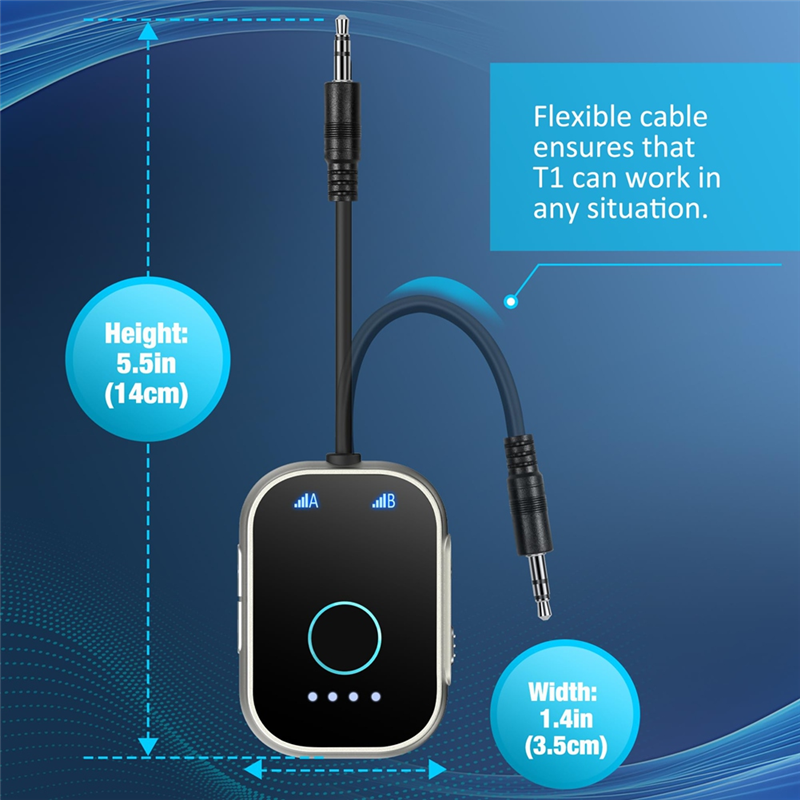 Transmissor receptor Bluetooth CABE-2-In-1 para TV, adaptador Bluetooth 5.3 para equipamentos de avião, academia e carros