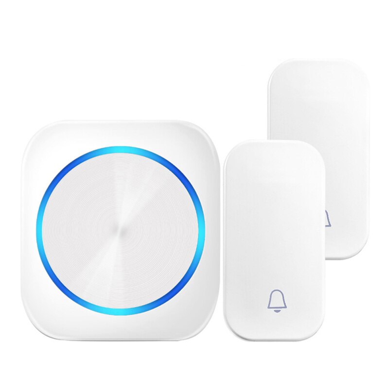 Campainha da porta auto alimentado à prova dcordless água sem fio campainha da porta carrilhão luz da noite nenhuma bateria plugue da ue botão de casa receptor: White EU  21