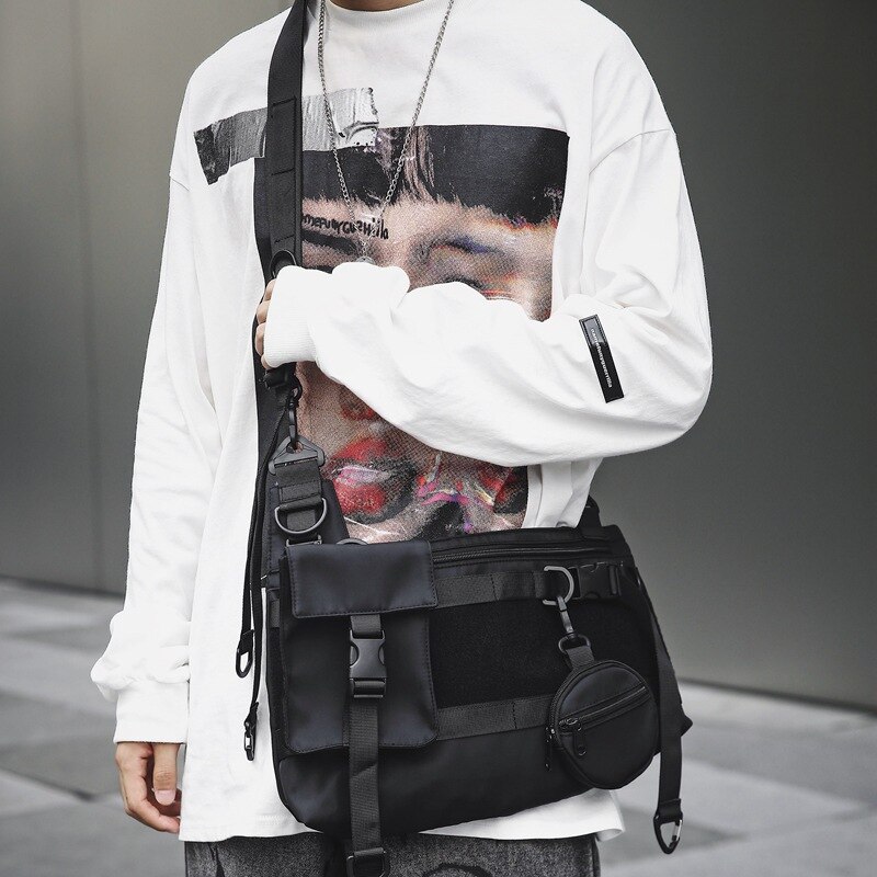 Nicho design japonês escuro vento funcional saco de ferramentas retro mensageiro saco coréia ins rua mensageiro saco grande capacidade