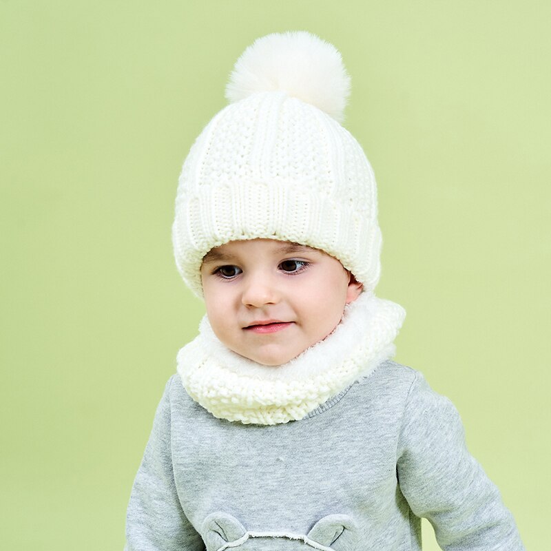 Tweedelige muts sjaal set muts kindermutsen meisjes mutsen bal pompon houd warm winter gebreide skullies kinderen bot