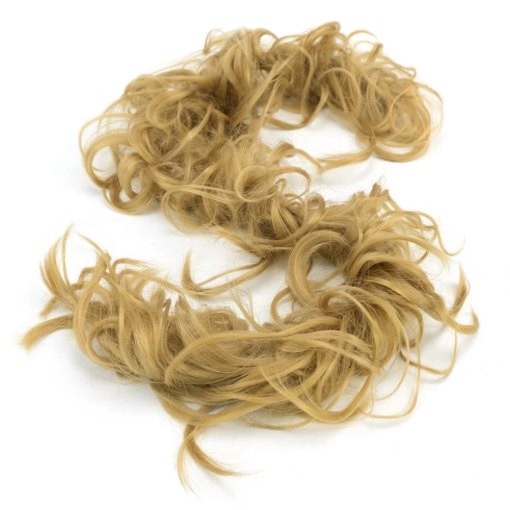 Chignon synthétique en désordre morceau de cheveux bouclés ondulés chouchous Extensions longues Extensions de queue de cheval queue de cheval envelopper autour du chignon cheveux: WHITE